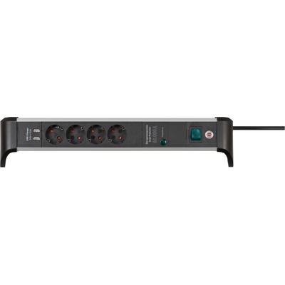 BRENNENSTUHL Steckdosenleiste "Alu-Office-Line" Steckdosenleisten mit 2-fach USB 3,1 A, Überspannungsschutz und Schalter Gr. 1,8 m, schwarz (silber, schwarz) Steckdosenleiste