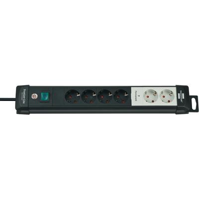 Steckdosenleiste BRENNENSTUHL "Premium-Line", schwarz (schwarz, lichtgrau), B:9,5cm H:50cm T:6,7cm, Steckdosenleisten, mit permanenten und schaltbaren Steckdosen