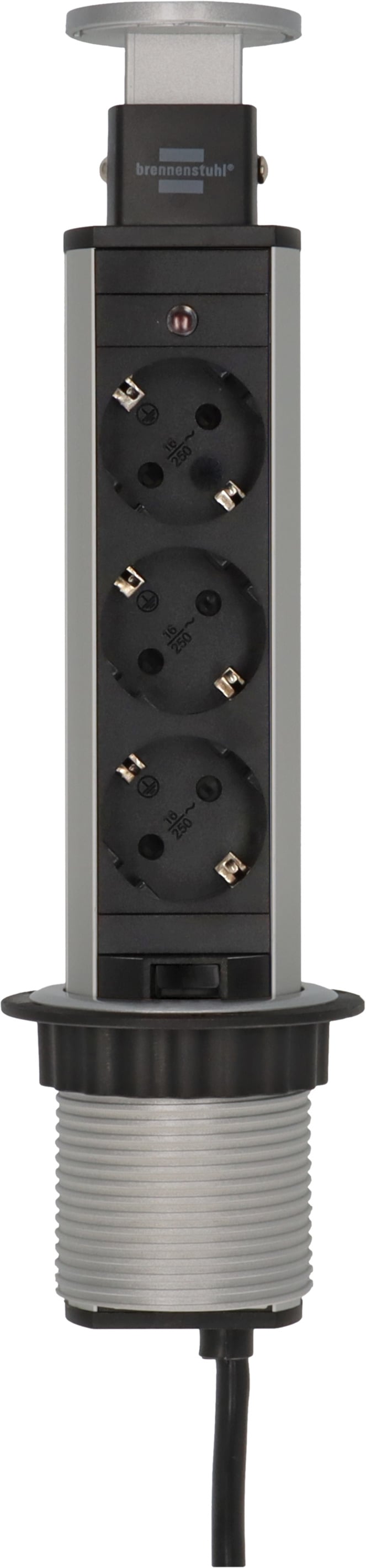 Steckdosenleiste BRENNENSTUHL "Tower Power", schwarz (silber, schwarz), B:10,5 H:32 T:4,5, Steckdosenleisten, komplett in Tischplatte versenkbar Image