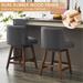 2 PCS Upholstered Swivel Bar Stools,Fabric High Back Counter Stools with Nail Head Design and Wood Frame
