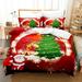 Christmas Duvet Cover Set 3 Pieces Red Reindeer Christmas Trees Comforter Cover with Zipper Closure Soft Microfiber Festival Bedding Sets(No Comforter)