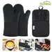 Oven Mitts and Pot Holders Set Heat Resistant Oven Mitts Gloves Set Hot Pads for Kitchen Cooking Grill Pure Cotton and Terrycloth Lining Heavy Duty Thick Gloves Black 4-Piece Set Black