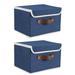 Foldable Fabric Storage with Handle Lid Large Collapsible Box Basket for Home Organizer 2 Packs Blue
