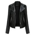 tklpehg Fall Womens Leather Jacket Long Sleeve Coats Ladies Stand Collar Jackets Slim Leather Stand Collar Zip Motorcycle Suit Belt Coat Jacket Tops Black XXL