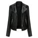 tklpehg Fall Womens Leather Jacket Long Sleeve Coats Ladies Stand Collar Jackets Slim Leather Stand Collar Zip Motorcycle Suit Belt Coat Jacket Tops Black XXL