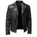 Mens Casual Stand Collar Slim Fit Faux Leather Jacket Biker Motorcycle Jacket Leather PU Jackets for Men Notched Lapel Outwear