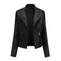 Zodggu Slim Leather Stand Collar Zipper Straps Motorcycle Suit Coat Womens Plus Long Sleeve Jacket Tops Fashion Ladies Coats Female Outerwear Black S