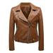 WXLWZYWL Winter Coats for Women Clearance Sale Women S Leather Lapel Slim Fitting Motorcycle Jacket Leather Jacket Brown