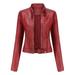 AOOCHASLIY Women Coat Fall Clearance Women Stand Collar Slim Leather Zip Motorcycle Suit Belt Coat Jacket Tops