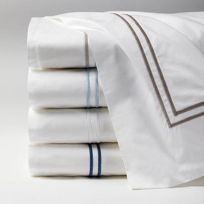 SFERRA Grande Hotel Percale Sheets - Flat Sheet, White with Navy Embroidery Flat Sheet, King White with Navy Flat Sheet - Frontgate