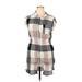 Holding Horses Casual Dress - Shirtdress High Neck Sleeveless: Gray Checkered/Gingham Dresses - Women's Size 14