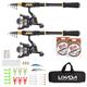 Lixada 2PCS Telescopic Fishing Rod and Reel Combo Full Kit Spinning Fishing Reel Gear with 100M Fishing Line Lures Hooks Jig Head and Fishing Carrier Bag Case Fishing Accessories