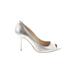 J. Renee Heels: Slip On Stilleto Cocktail Silver Print Shoes - Women's Size 9 1/2 - Peep Toe