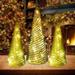 The Holiday Aisle® Christmas Decorations Indoor, 3 PCS Sparkling Glass Green Christmas Tree Table Decorations w/ LED Lights & Timer | Wayfair
