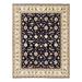 Canvello Super fine Hand Knotted silk & wool Silkroad Tabriz Rug - 6'8'' X 8'8'' - Navy Blue - 8'8'' x 6'8''