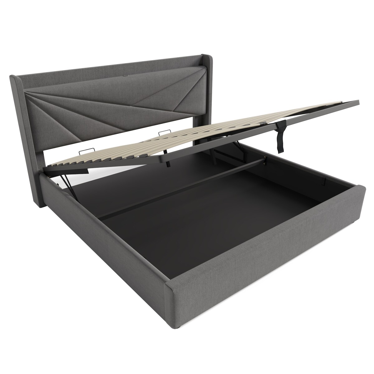 Merax Hydraulisches Polsterbett 140x200 Stauraumbett Doppelbett aus Leinen mit USB Typ C Ladefunktion & Lattenrost Grau Image