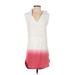 LA Class Casual Dress - Mini V Neck Sleeveless: Pink Color Block Dresses - Women's Size Small