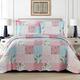 3 PCS Patchwork Bedspread Quilted Bed Throw Single Double King Size Bedding Set (Floral Pink, Double Bedspread Set)