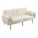 White Teddy Polyester Upholstered Sleeper Sofa Modern Teddy Tufted Low Back Loveseats with 2 Bolster Pillows and Steel Legs