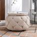 Round Storage Ottoman, Button Tufted Woven Round Storage Ottoman with Storage 17.7"H Burlap for Living Room Bedroom