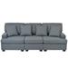 Linen Fabric Sectional Sofa 3 Seat Square Arms Sofa w/4 Pillows