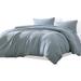 Uvi 3 Piece Queen Comforter Set, Cotton, Natural Crinkled Texture, Blue