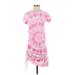 Pam & Gela Casual Dress - Mini Crew Neck Short sleeves: Pink Tie-dye Dresses - Women's Size P