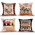Lina Double Sided Design Halloween Decoration Pillow Covers - Cotton Linen Fabric Cases with Long Lasting & Smooth Hidden Zippers & Printed Designs For 18x18 Throw Pillows For Sofa -Set of 4
