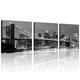 3 Panel New York Skyline Wall Art New York Wall Art NYC Wall Art Black and White Manhattan Skyline and Brooklyn Bridge Canvas Art Home Decor Stretched and Framed for Home Decor 3 Panel/Set