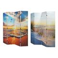 American Art Decor Double-Sided Baltic Sea Beach Sunrise Canvas Portable Dressing Room Divider Privacy Screen 4 Panels 70 H x 63 L x 1 D