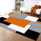 Orange Black Geometric Area Rugs Indoor Non-Slip Rug Abstract Color Block Orange Black Gray Rug Floor Mats Home Decor Carpet For Entryway Living Room 5 x 7