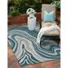 Allstar Rugs 5 0 x 6 11 Dark Cyan Modern Abstract Themed Polypropylene Outdoor Rug with a Powder Blue Wave Pattern Design and Gainsboro Grey Accents. Flatweave in Turkey.