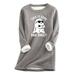 Thermal Underwear For Women Round Neck Printed Loose Warm Casual Printed Top Autumn And Winter Plush Warm Fashion Top Thermal Undershirt Grey M