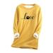 Thermal Underwear For Women Casual Print Top With Heavy And Warm Lamb Wool Long Fall Bottoms Thermal Shirts Yellow XL