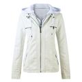 Noarlalf Womens Winter Coats Tops Zip Jacket Women s Belt Collar Leather Slim Suit Stand Coat Motorcycle Women s Coat Leather Jacket Womens Jacket White 3XL