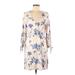 Lush Casual Dress - Mini V Neck Long sleeves: Ivory Floral Dresses - Women's Size Large