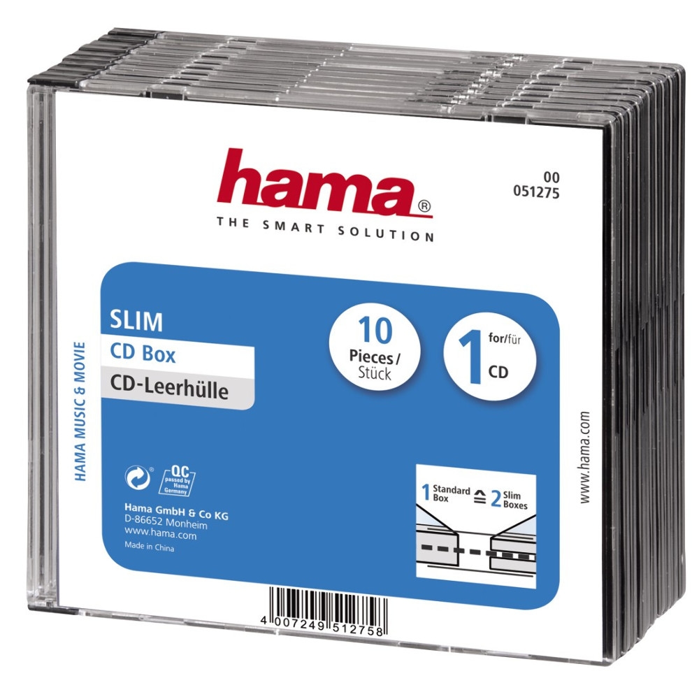 Hama CD-Leerhülle Slimline 10er-Pack Transparent-Schwarz Image