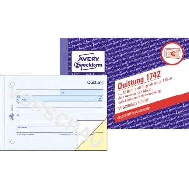 Avery Zweckform Quittung 1742 Kleinunternehmer DIN A6 SD 2x40 Bl Image