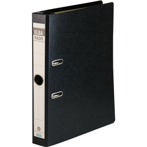 ELBA Rado Schmal Hängemappe DIN A4 50 mm Schwarz 2 Ringe Pappkarton Hochformat Recycled Image