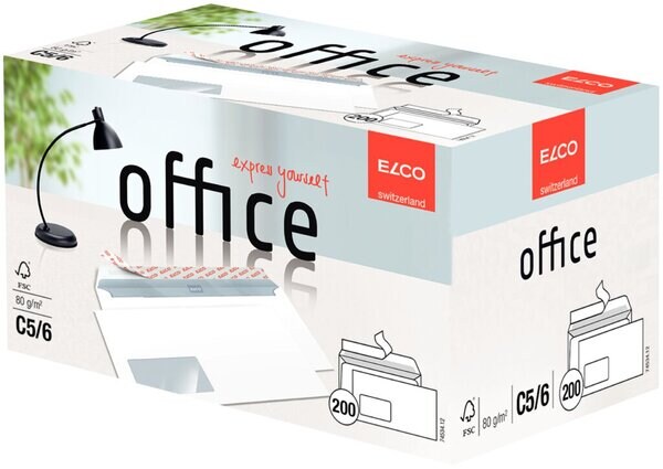 ELCO FSC Briefumschlag C5/6 (229x114mm) mit Haftklebung, Innendruck und Fenster, Hochformat, weiß, 80g, 1 Box = 200 Stück Image