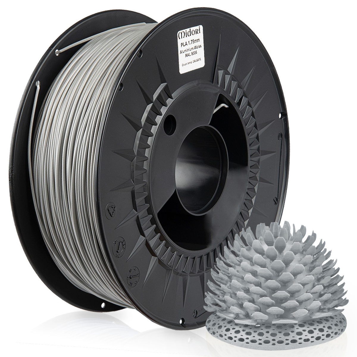 MIDORI® 3D Drucker 1,75mm PLA Filament 1kg Spule Rolle Premium Aluminium Weiß RAL9006 Image