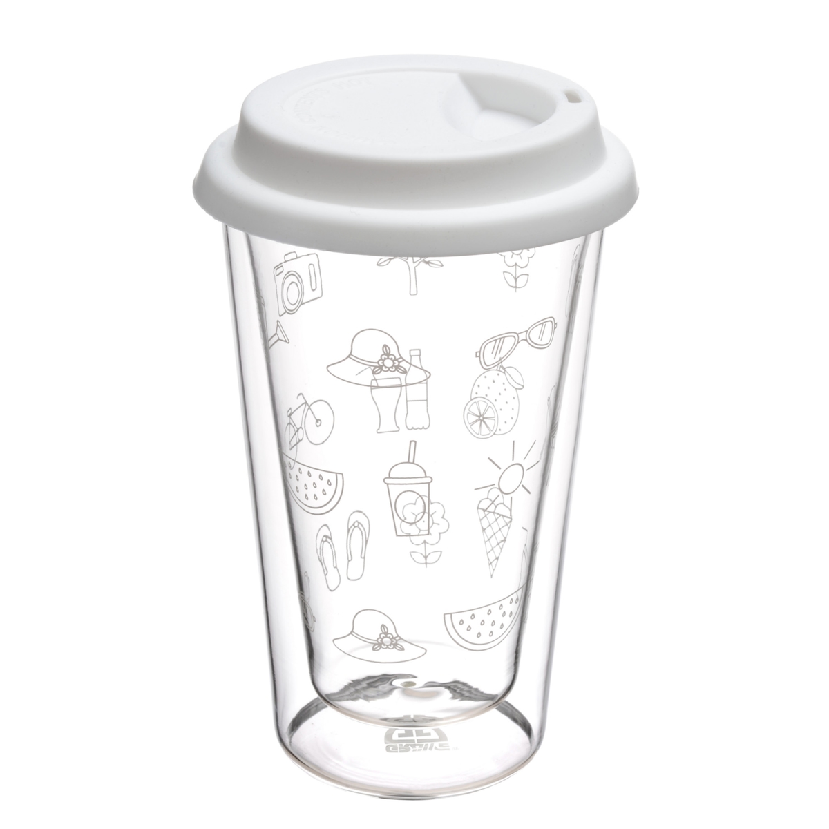 GRÄWE Doppelglas Becher, 300 ml, 'Sommer' mit weißem Deckel Image