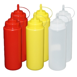 GVK ECO Je 2 Stück rot, gelb,transparente Quetschflaschen 1 Liter Dosierflasche Spenderflasche Dressingflasche Image