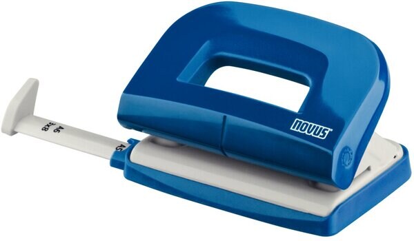 NOVUS Locher E 210, blau/grau, Stanzleistung: 10 Blatt, Metallunterteil und Kunststoffoberteil, mit Anschlagschiene Image
