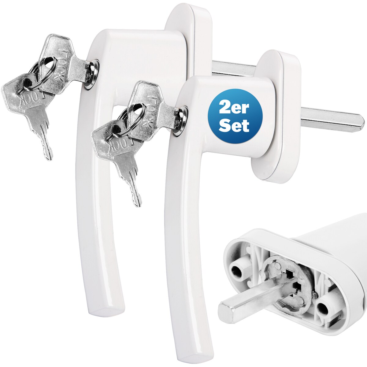 MONZANA® Fenstergriffe 2er Set Aluminium weiß inkl. Schlüssel Image