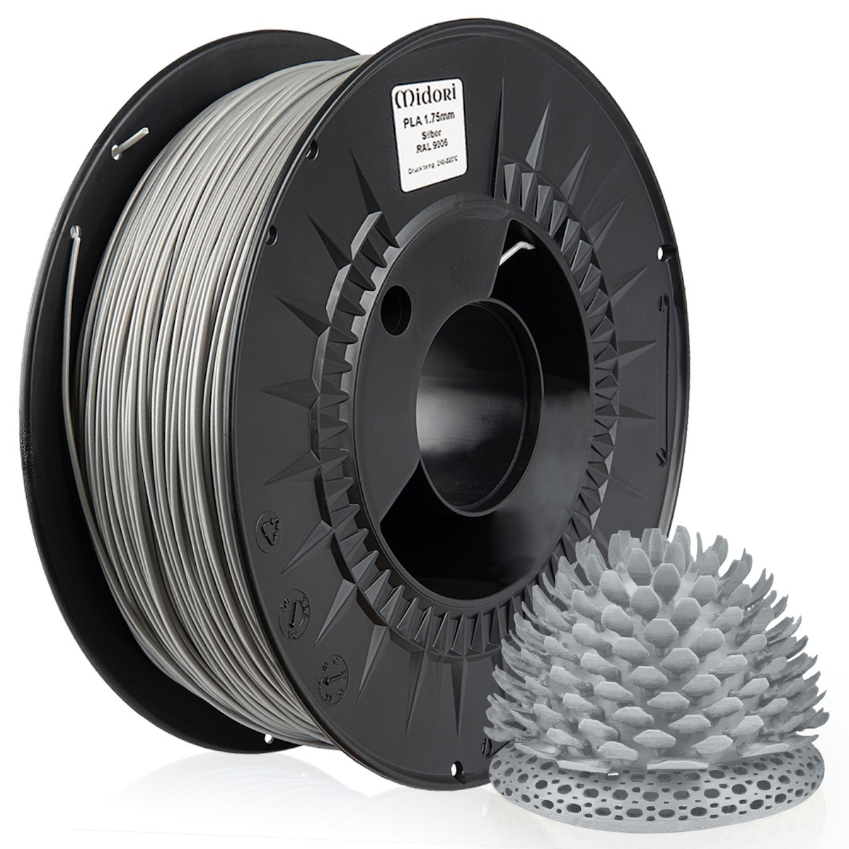 MIDORI® 3D Drucker 1,75mm PLA Filament 1kg Spule Rolle Premium Silber RAL9006 Image