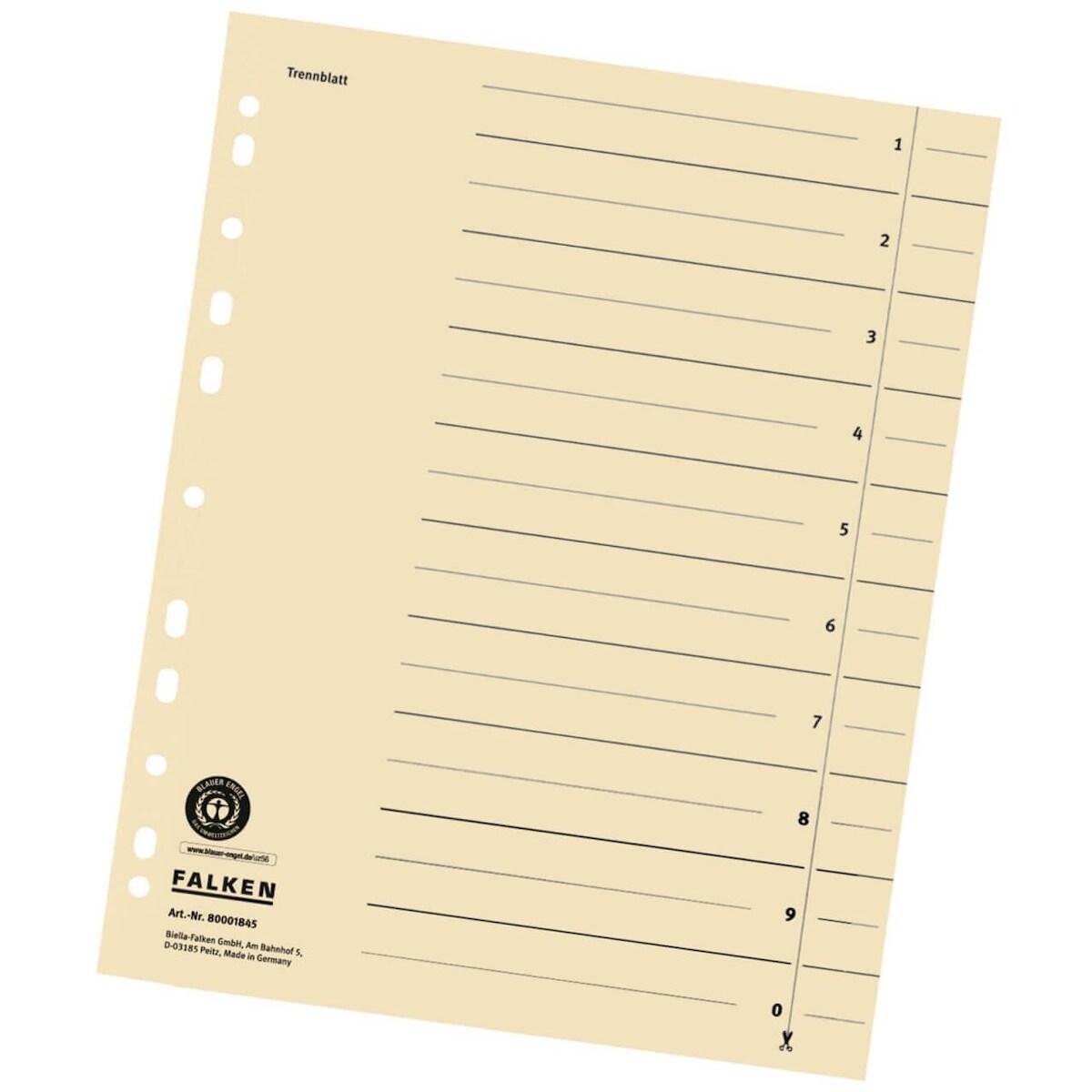 200 x FALKEN Trennblätter DIN A4 verstärkte Lochränder liniert chamois Image