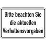 Aufkleber Hinweisschild, Bitte beachten Sie die aktuellen Verhaltensvorgaben - 300 x 200 mm Folie selbstklebend