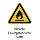 Vorsicht! Feuergefährliche Stoffe ISO 7010, Kombischild, Folie, 131x185 mm