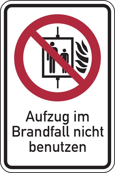 Verbotsschild, Kombischild, Aufzug im Brandfall nicht benutzen - ASR A1.3 (DIN EN ISO 7010) - 100x150 mm Folie selbstklebend, nachleuchtend Image